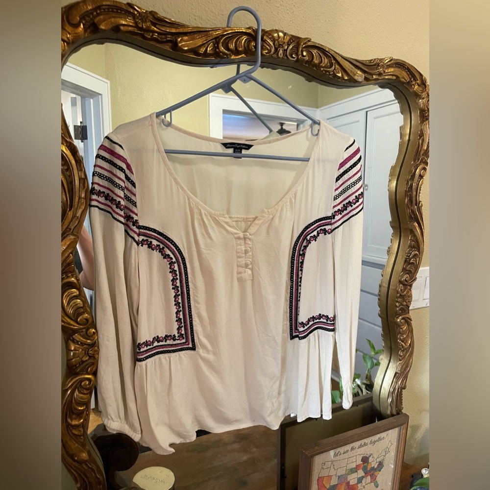 Embroidered peasant blouse, American Eagle, size XL fits more like M/L
